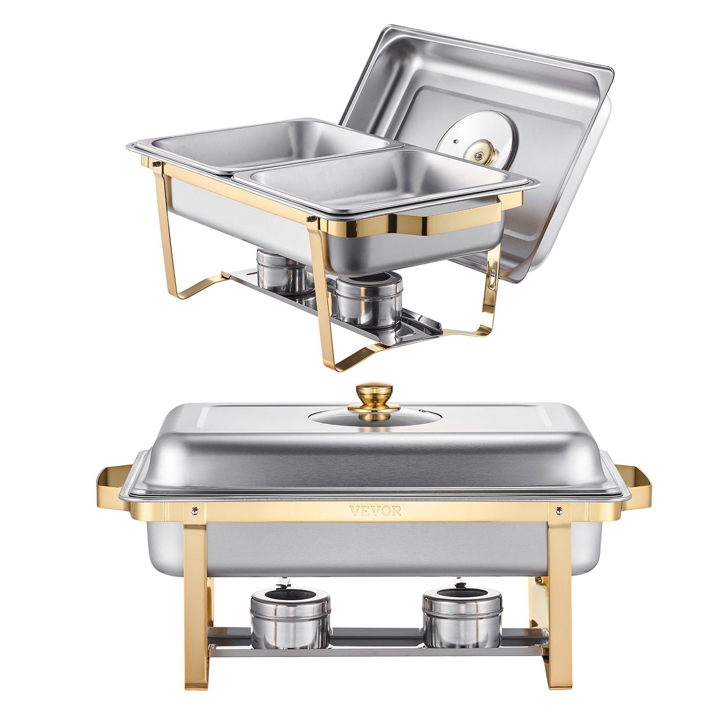 Stainless Steel Chafing Dish Set - 4 Qt Half Size, Gold Finish - 2 Pack