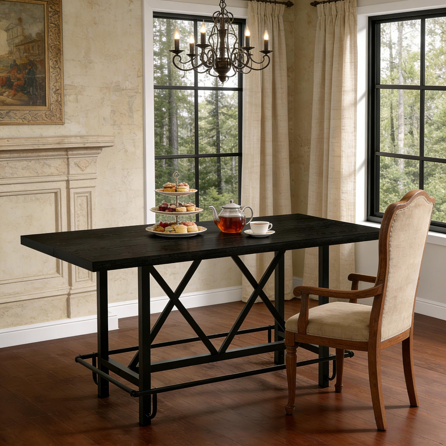 Rectangular Dining Table - Spacious Bar Table for 6 - Black