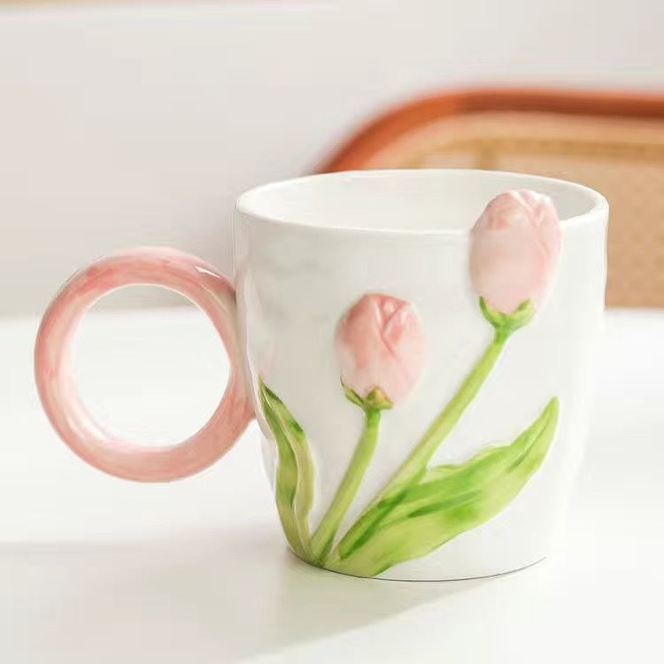 Large Capacity Ceramic Tulip Drinkware Cup - Fashionable Home & Kitchen