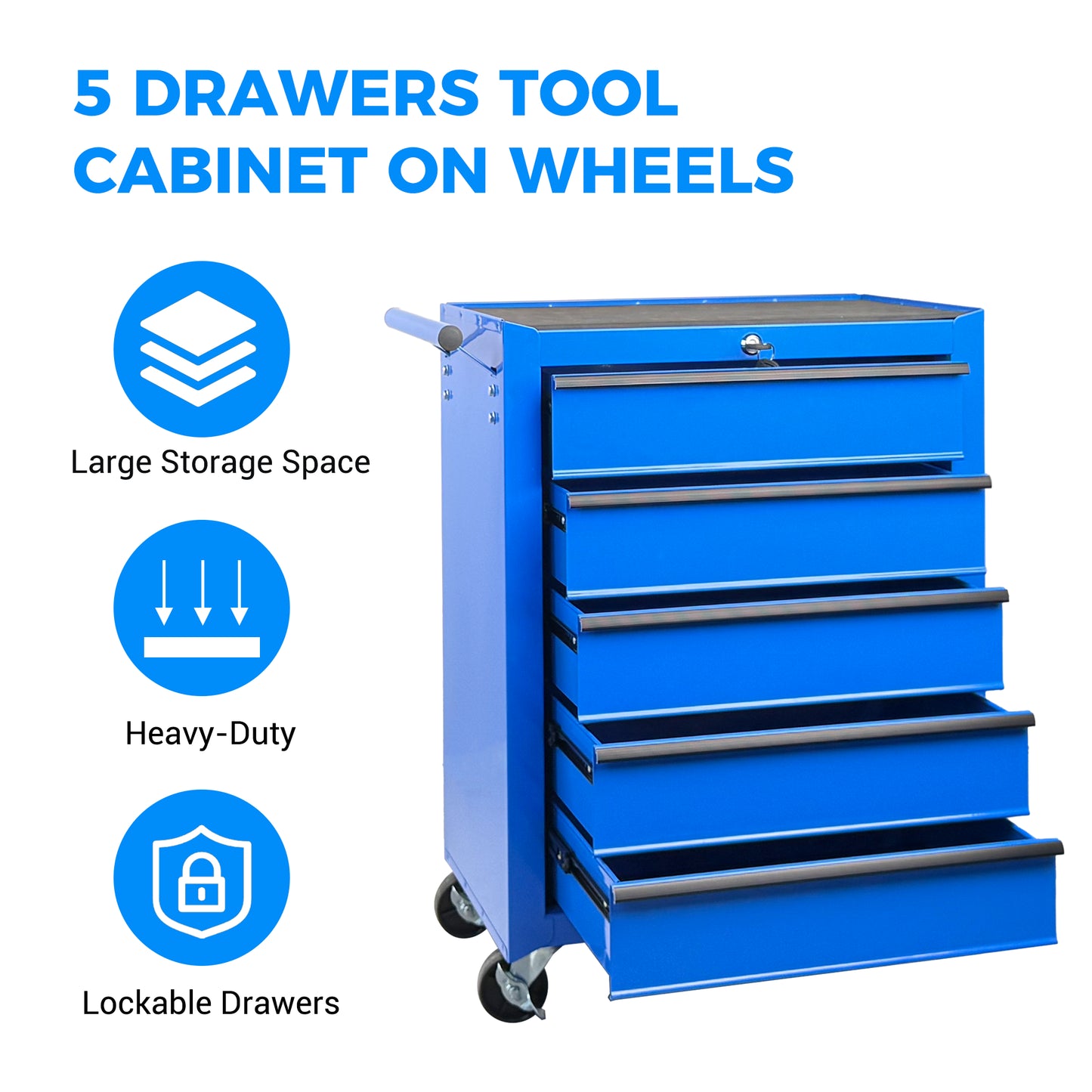 20-Inch Steel Rolling Tool Chest with 5 Drawers, Ball Bearing Slides, Blue