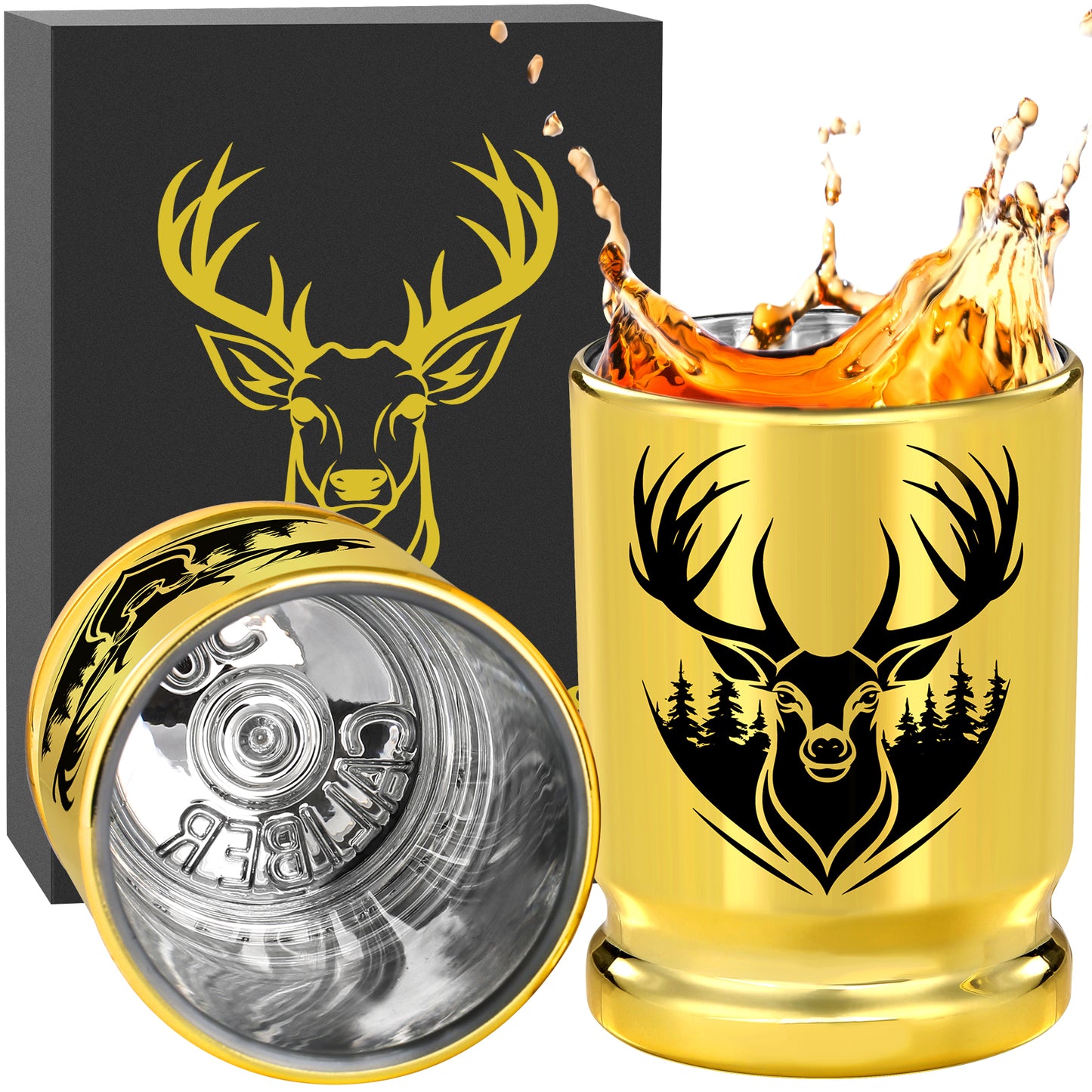 Golden Plastic Wine Glasses - 2-Pack with Gift Box, Leak Proof