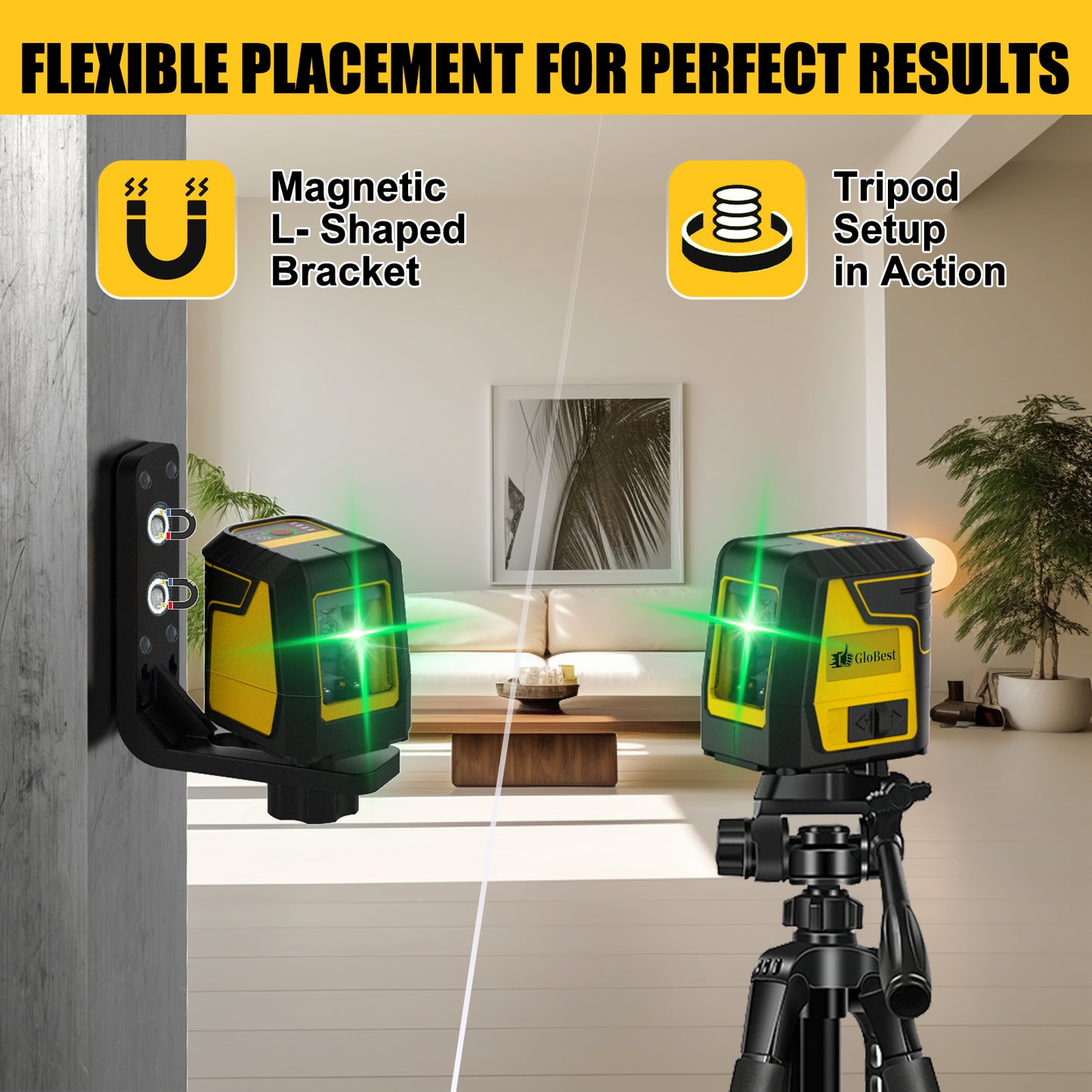 Green Laser Level with Self-Leveling & Magnetic Base - Accurate Cross Line Tool for Tiling & Hanging