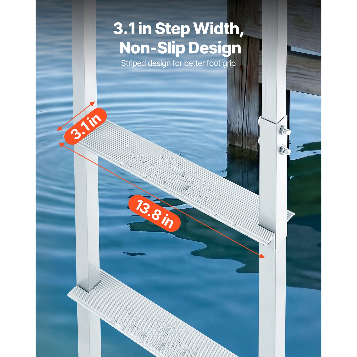 Removable Aluminum Dock Ladder - 4 Steps, Non-Slip Wide Treads, 500 Lb Capacity, Quick Release for Marine, Pool & Lake Swimming