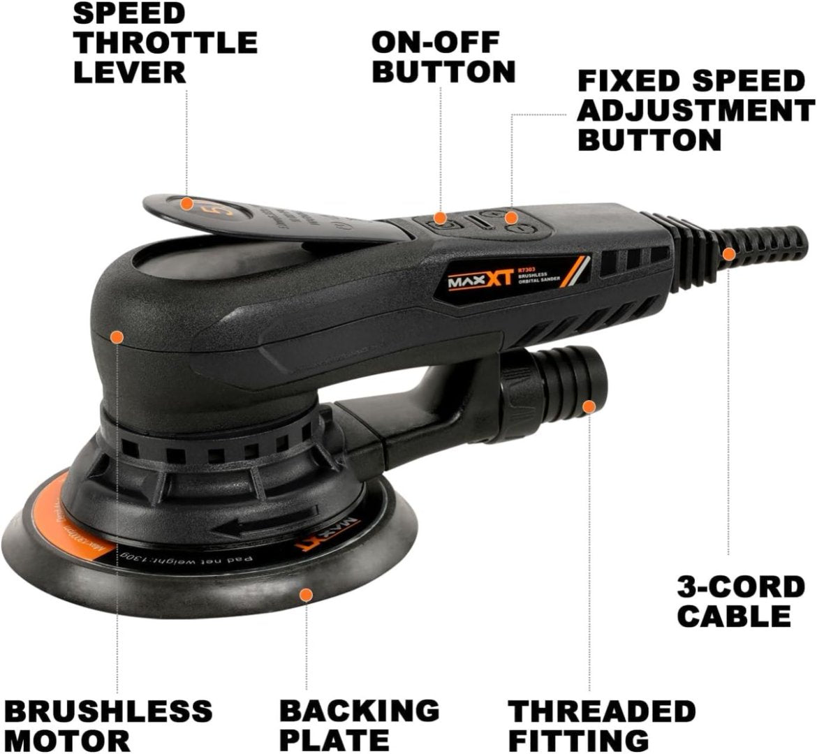 Electric Random Orbital Sander Brushless 5mm 350W Variable Speed Woodworking Tool