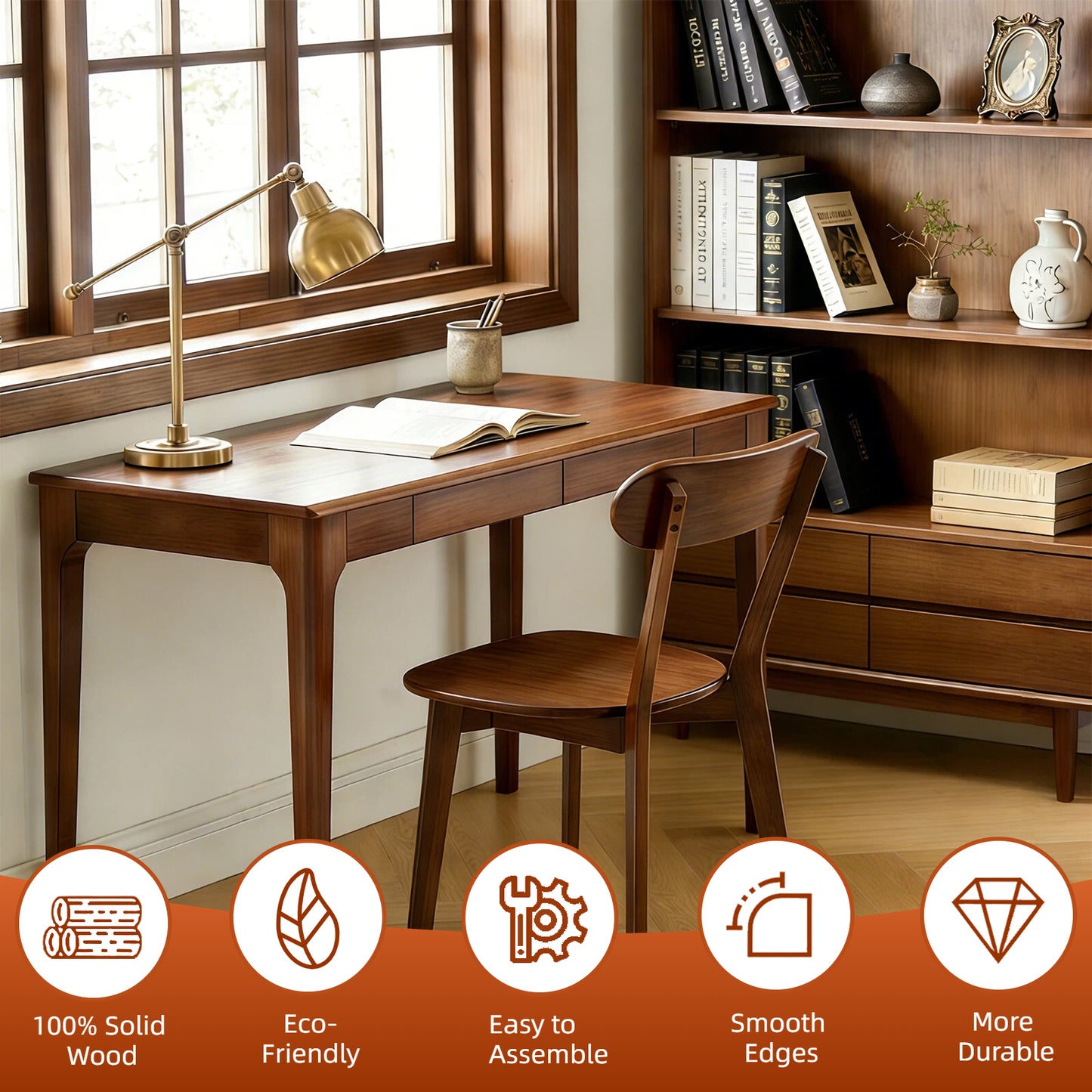 Natural Solid Wood Dining Chairs Set Of 2, Mid Century Modern With