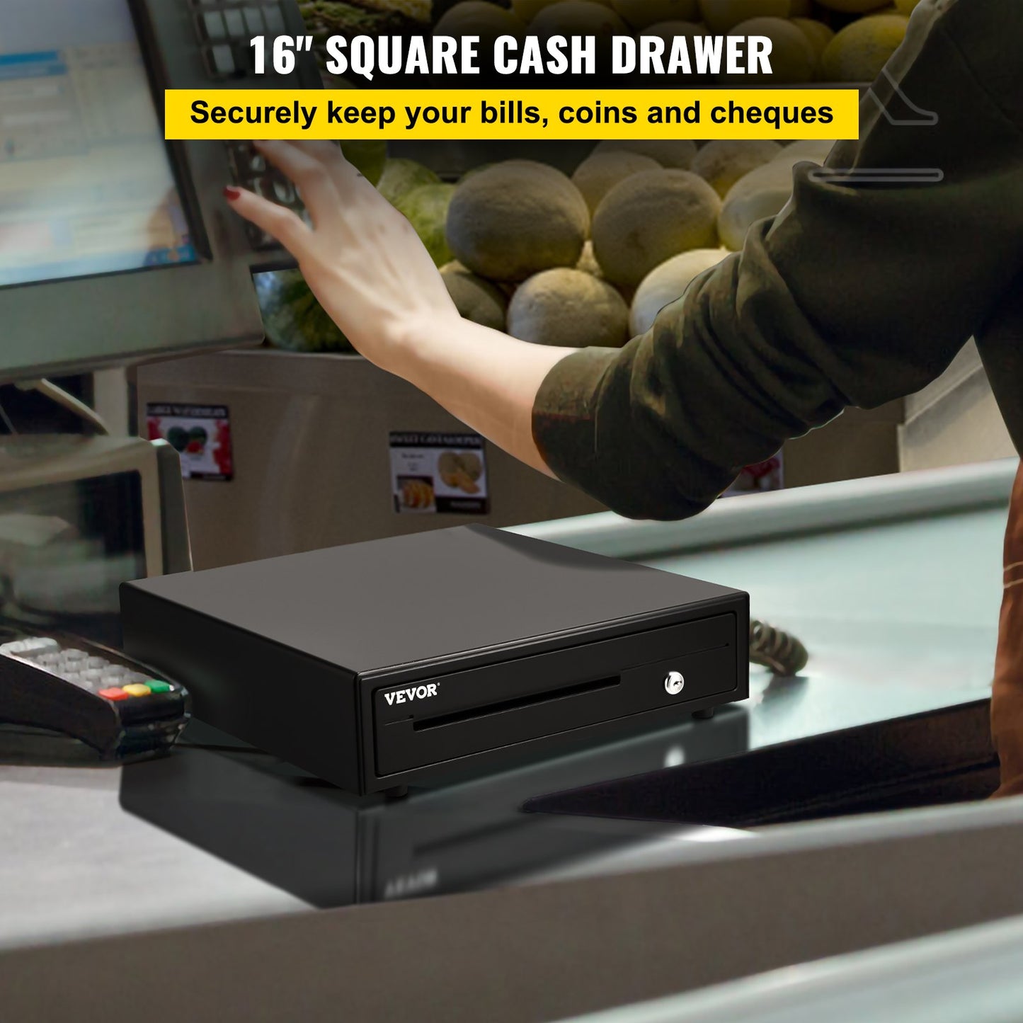 16-Inch Cash Register Drawer for POS System - Black