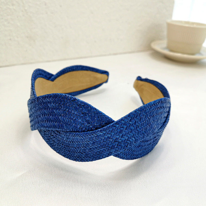 Wide-Brimmed Straw Headband, Retro Korean Style