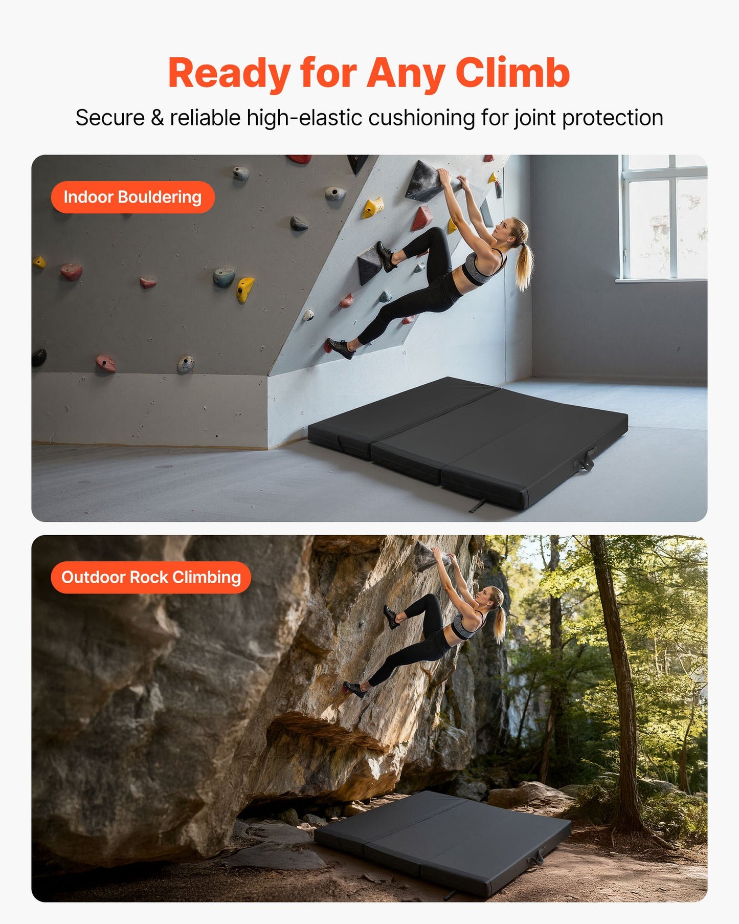 Bouldering Crash Pad - Foldable Climbing Mat with Adjustable Backpack Straps - Lightweight for Indoor & Outdoor Use