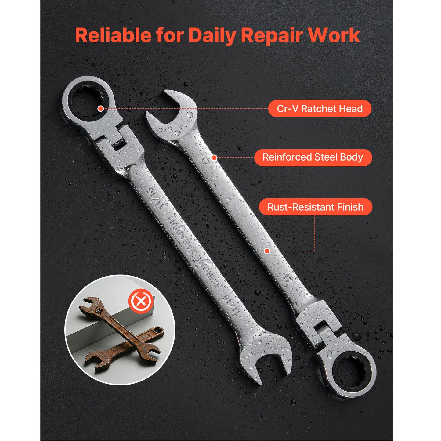 24-Piece Ratcheting Wrench Set - SAE & Metric, Flexible, Cr-V Steel with Storage Case