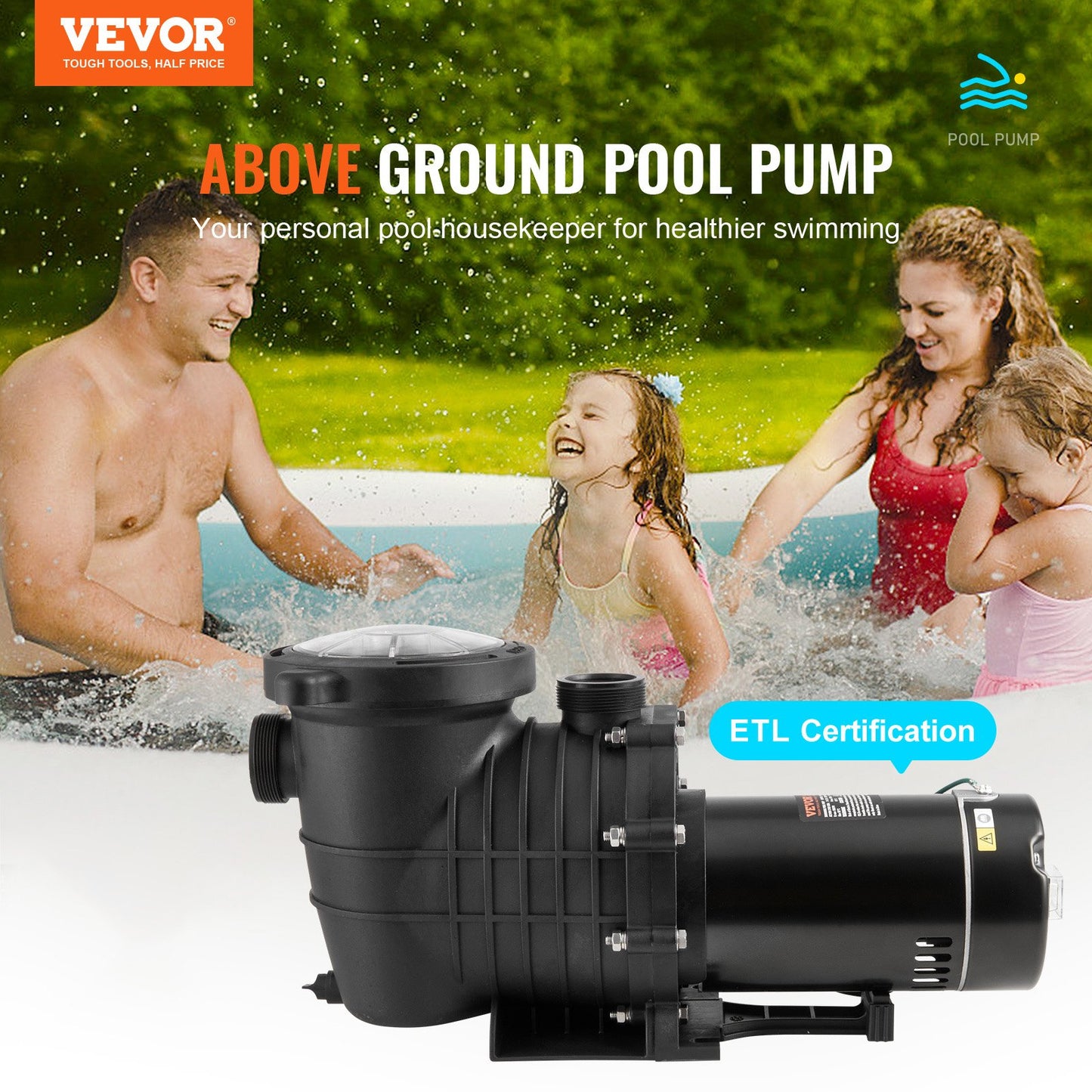 2 HP Above Ground Pool Pump with Filter Basket - 110/240V, 110 GPM, Black