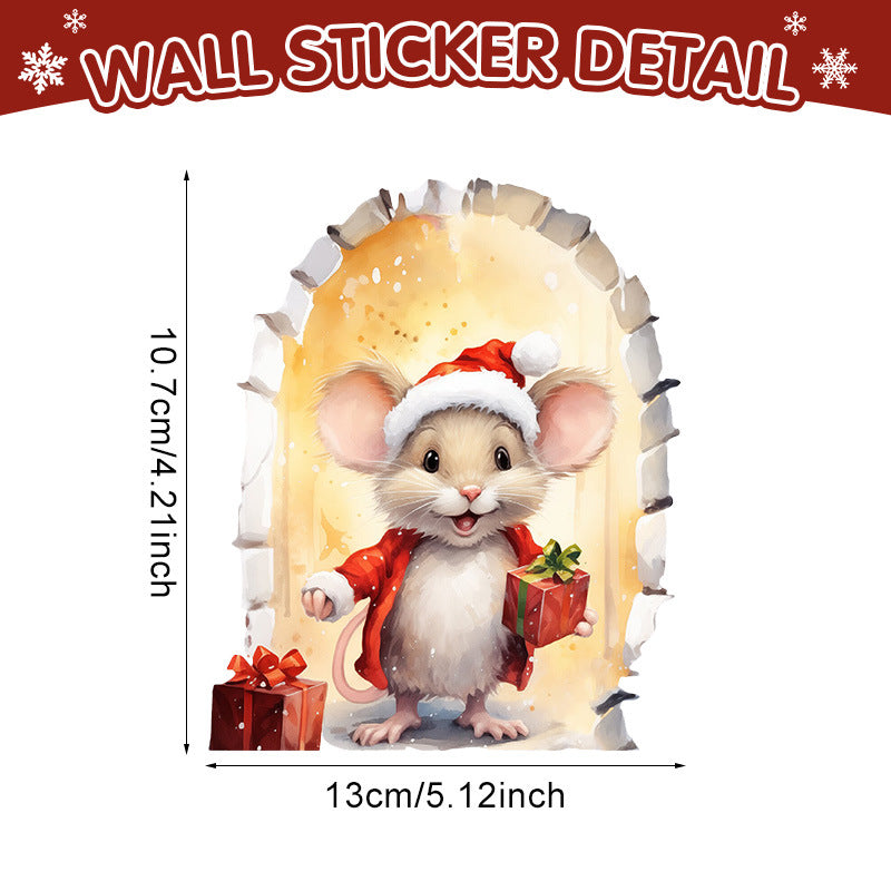 Christmas Cartoon Animal Mouse Hole Wall Sticker - Festive Decor for Home & Garden