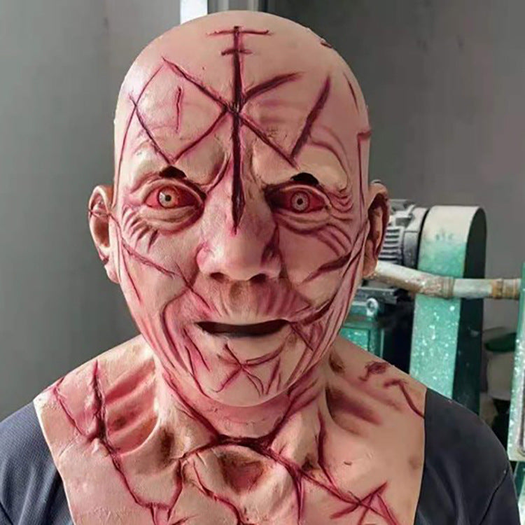 Horror Blood Scar Mask Latex Headgear for Costume Party - Red