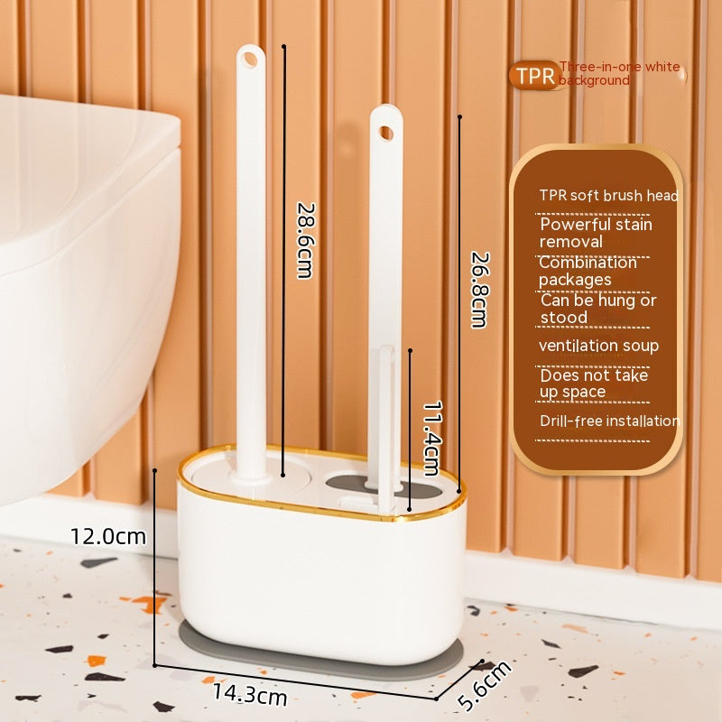 Silicone Toilet Brush Set with Long Handle and No Dead Angle Cleaning