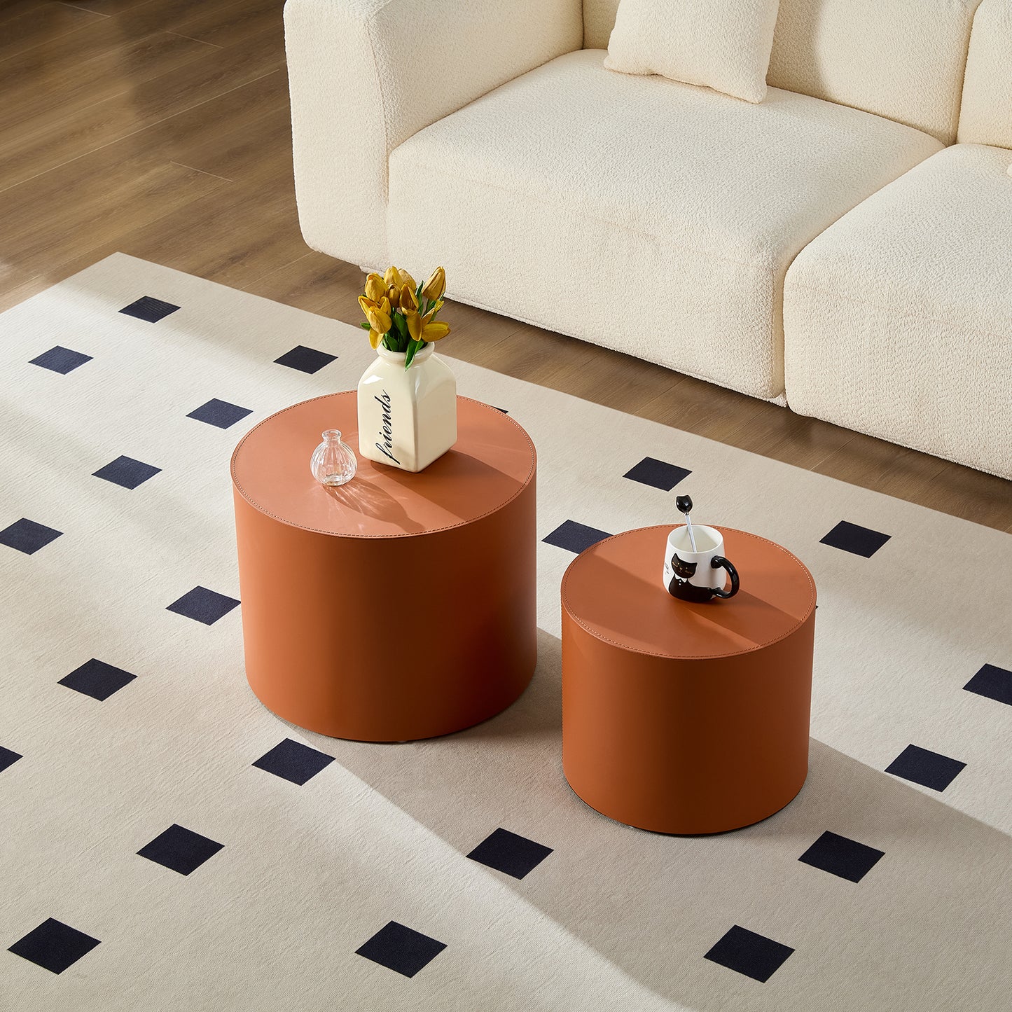 Modern Orange MDF Saddle Leather Table -Compact Sizes, Great For