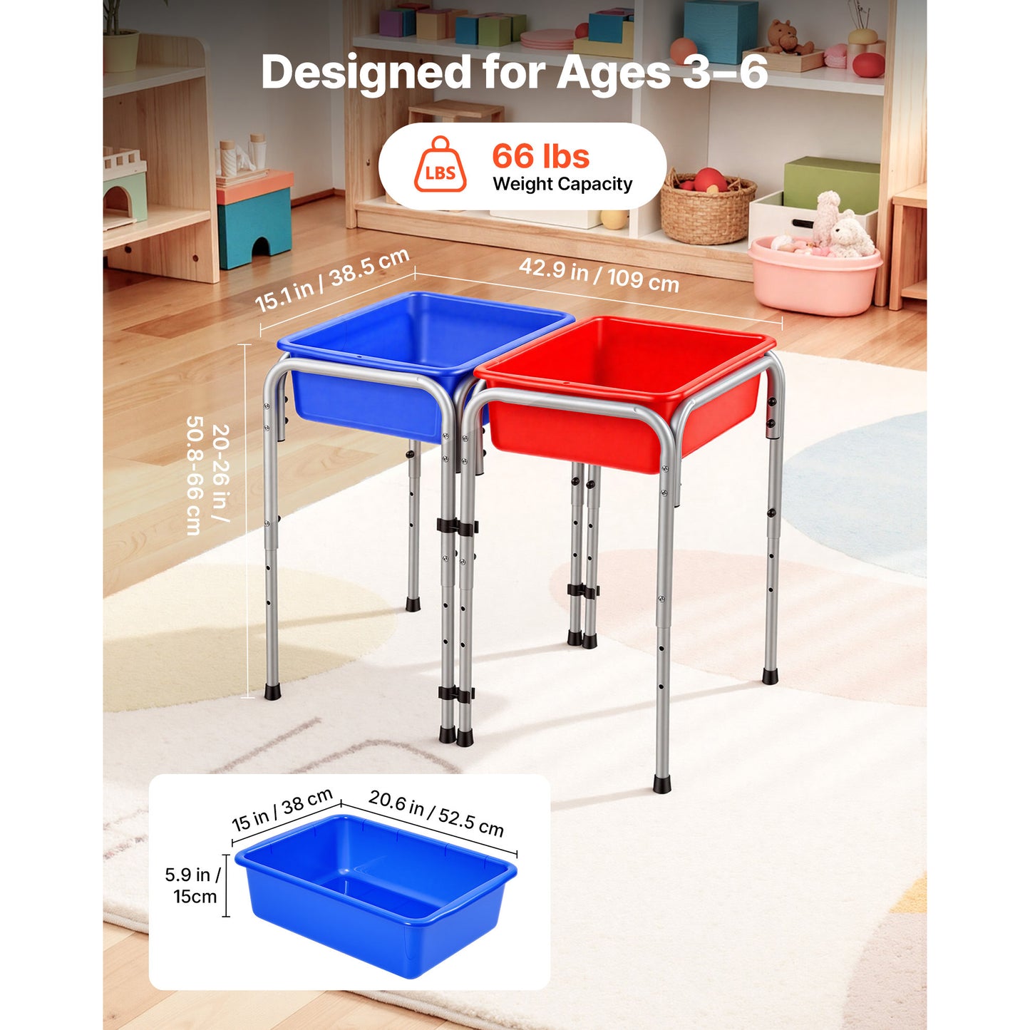 Kids Water and Sand Play Table with Storage Bins - Adjustable Sensory Toy