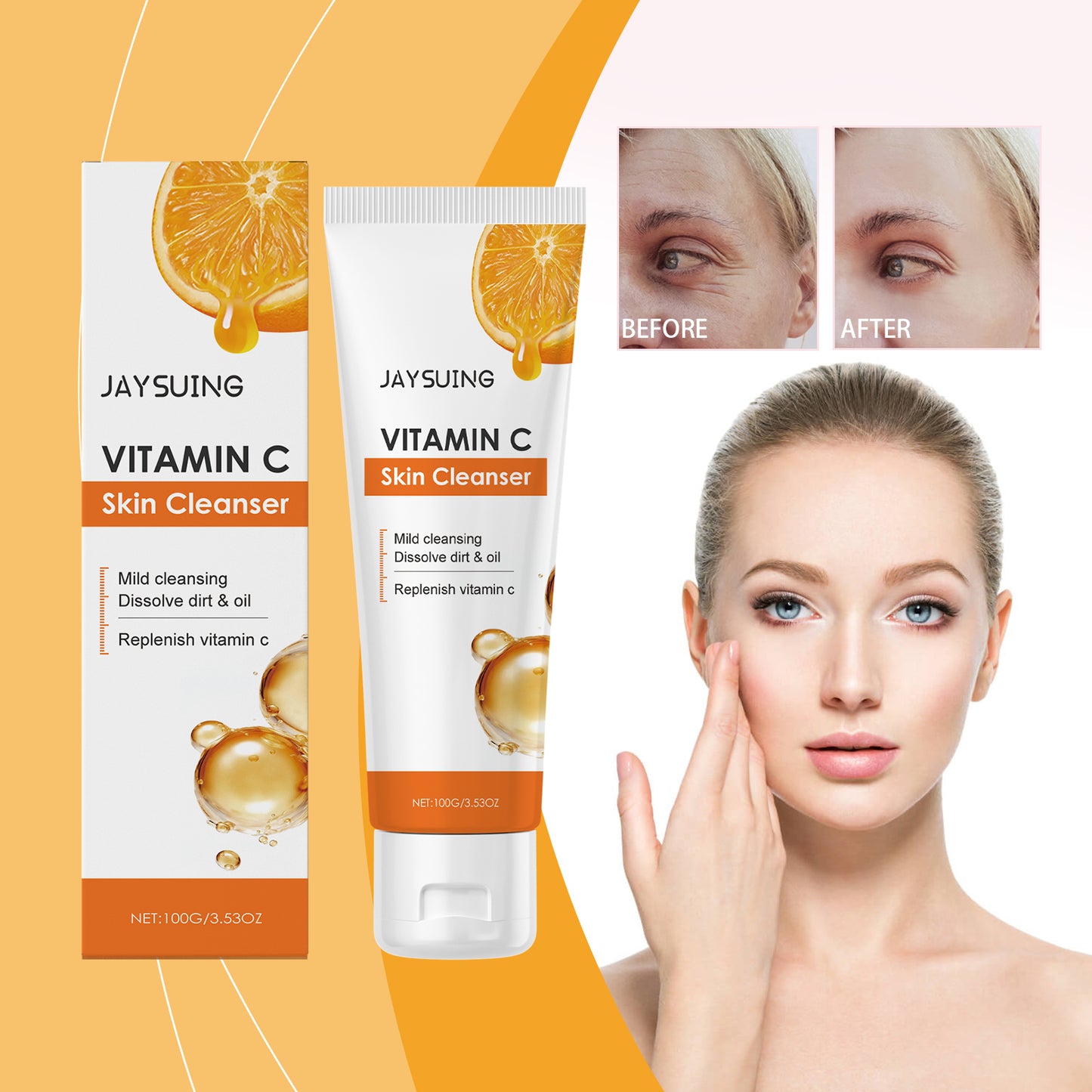 Vitamin C Facial Cleanser - Moisturizing & Brightening Skin Care Wash, 100g