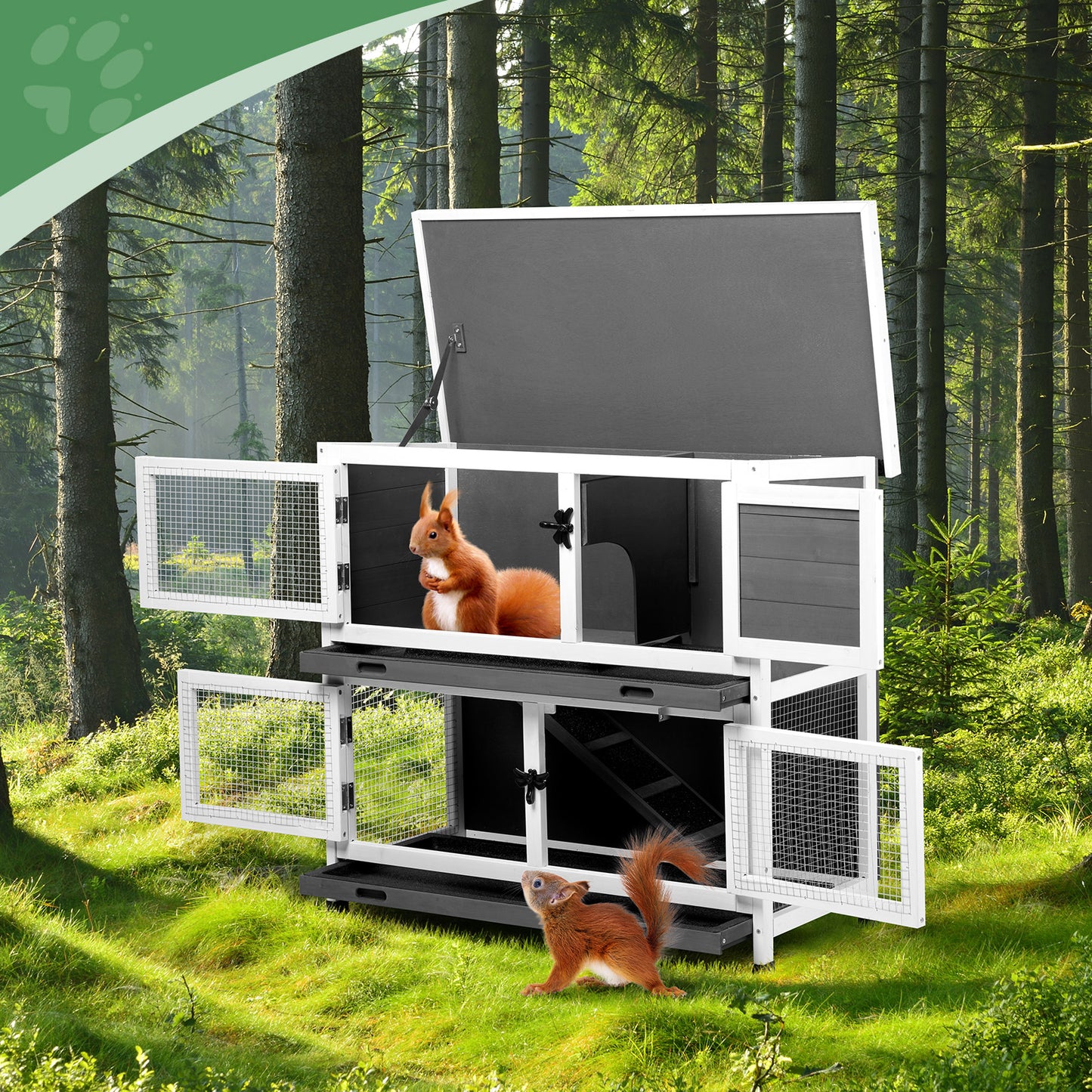 2-Story Pet Cage with Pull-Out Trays for Small Animals - Grey Cedar