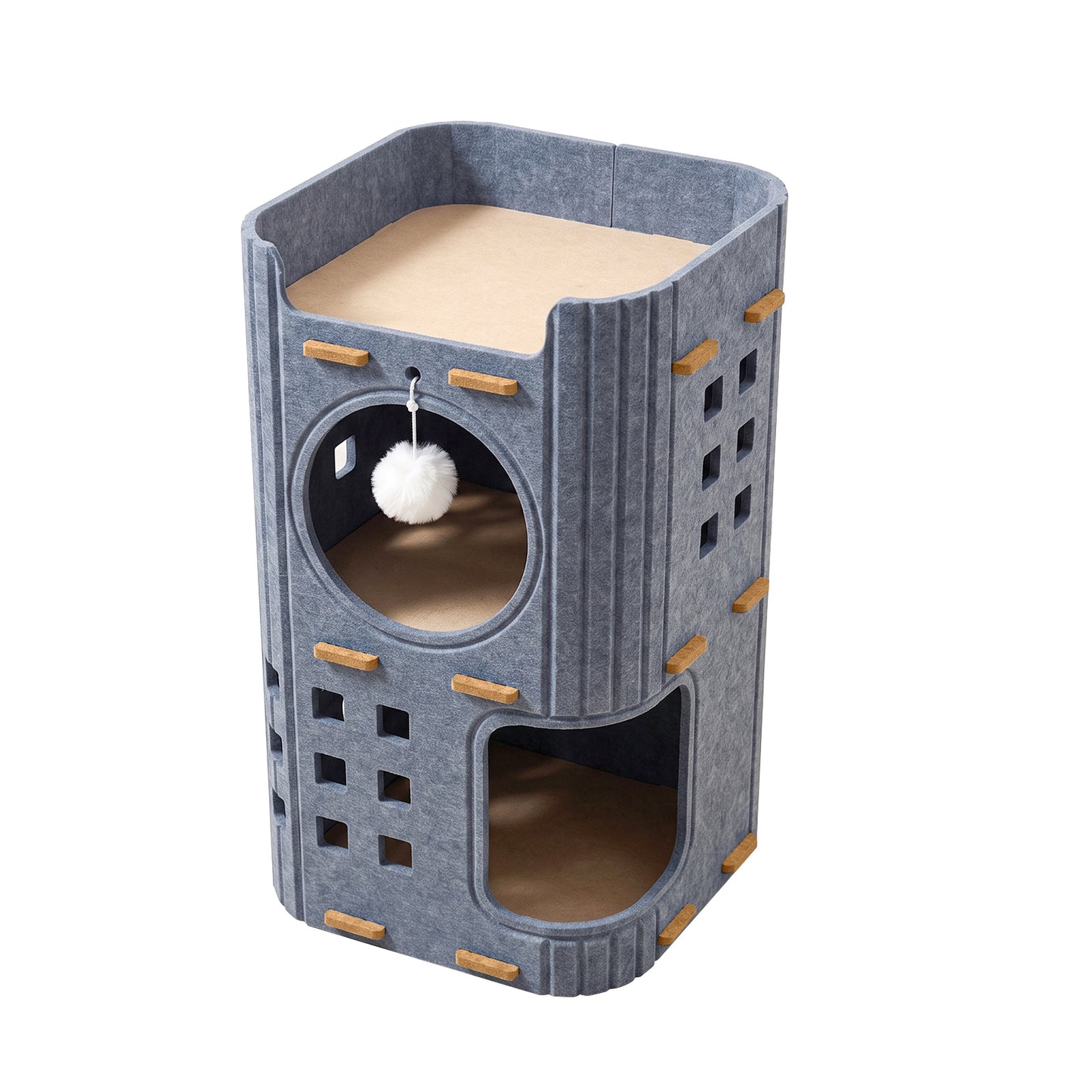 Grey Two-Story Pet House - Hole-Shaped Design for Small Pets