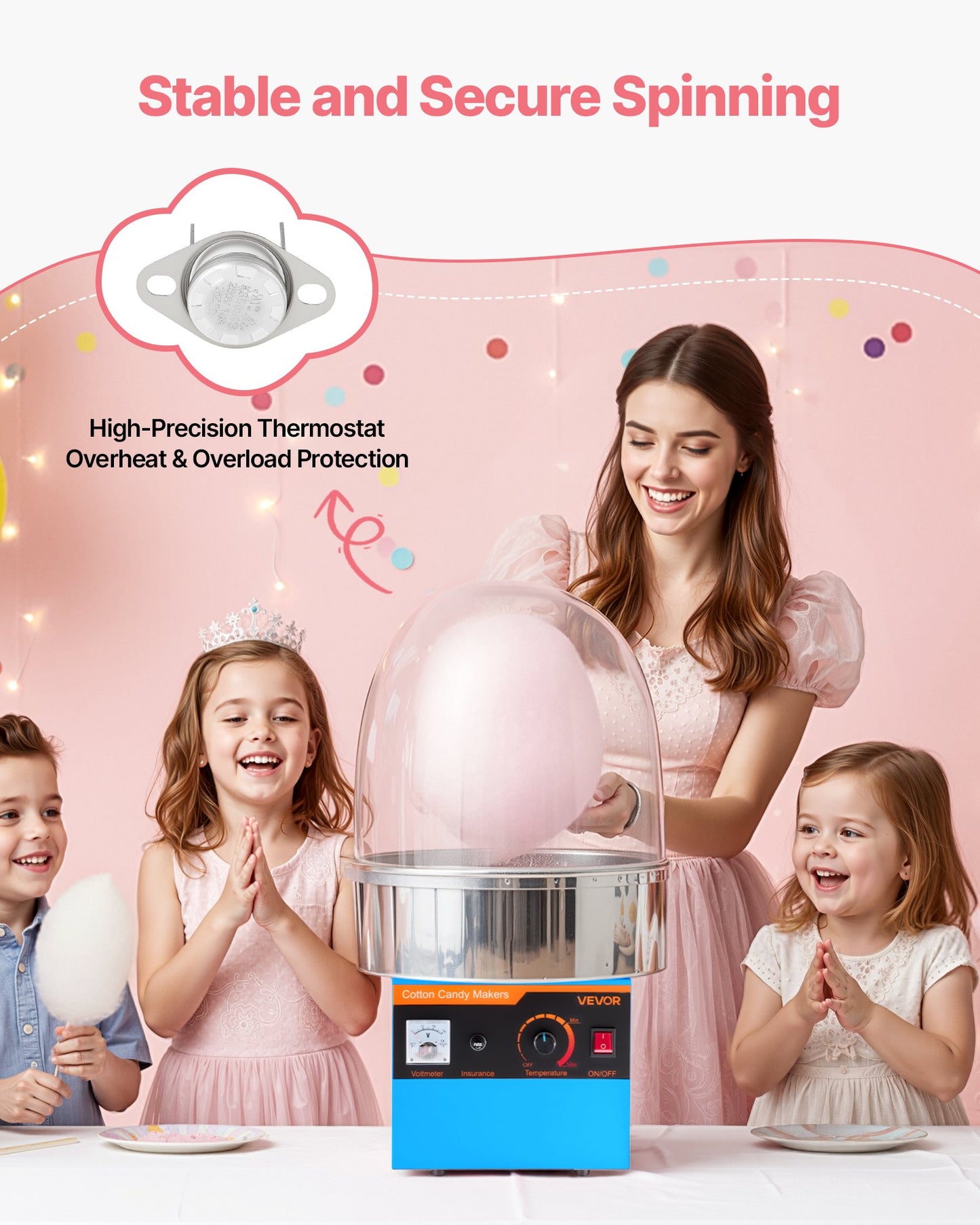 Electric Cotton Candy Machine 1000W with Cover & Stainless Steel Bowl - Blue