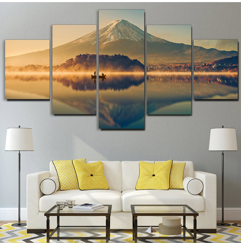 Lake View Mountain Canvas Wall Art - Landscape Oil Painting for Living Room