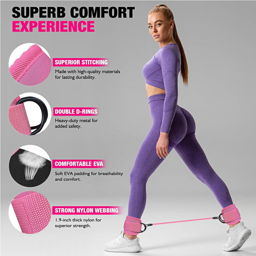 Adjustable Ankle Resistance Bands with Cuffs for Home Gym Workouts