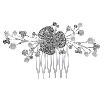 Elegant Bridal Rhinestone Hair Comb with Flower Design - Wedding Accessories