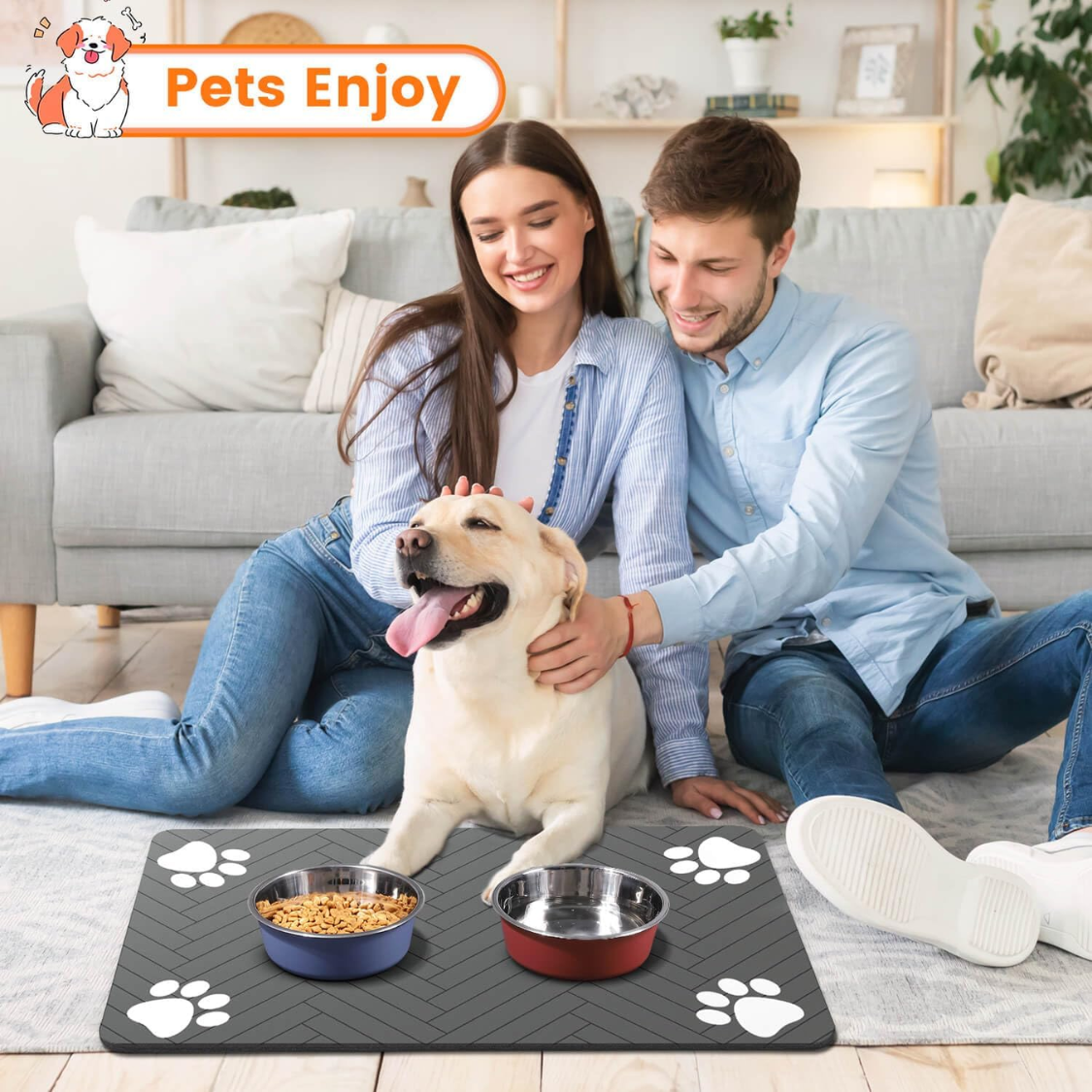 Pet Food Mat 20x12 Inch Waterproof Rubber Backing Non-Slip Stain-Resistant