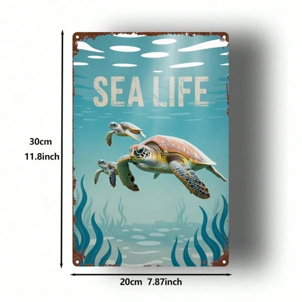 Metal Sea Turtle Wall Decor - 8x12 Inch Marine Life Sign