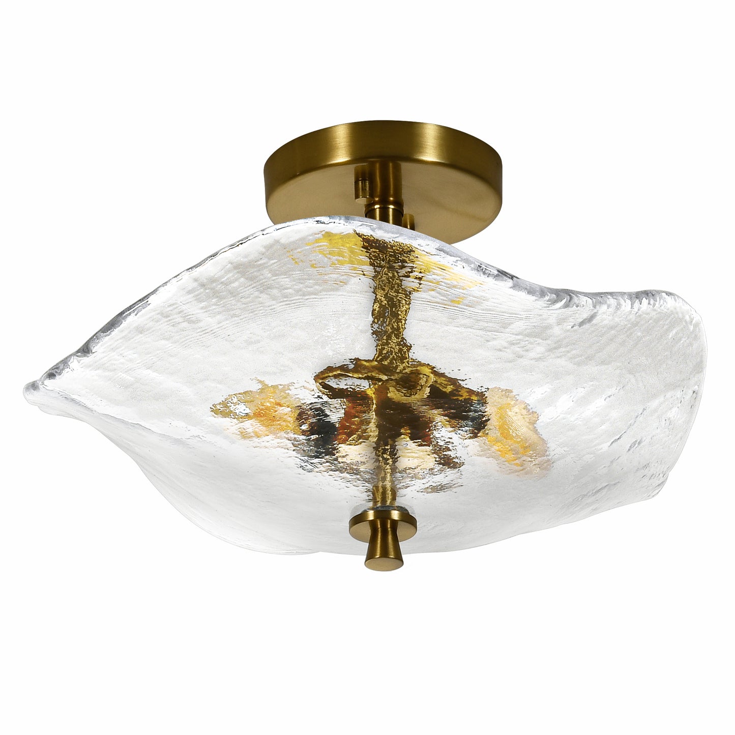 16.5 Inch Gold Semi Flush Mount Ceiling Light Modern Glass Fixture for Bedroom Bathroom Kitchen