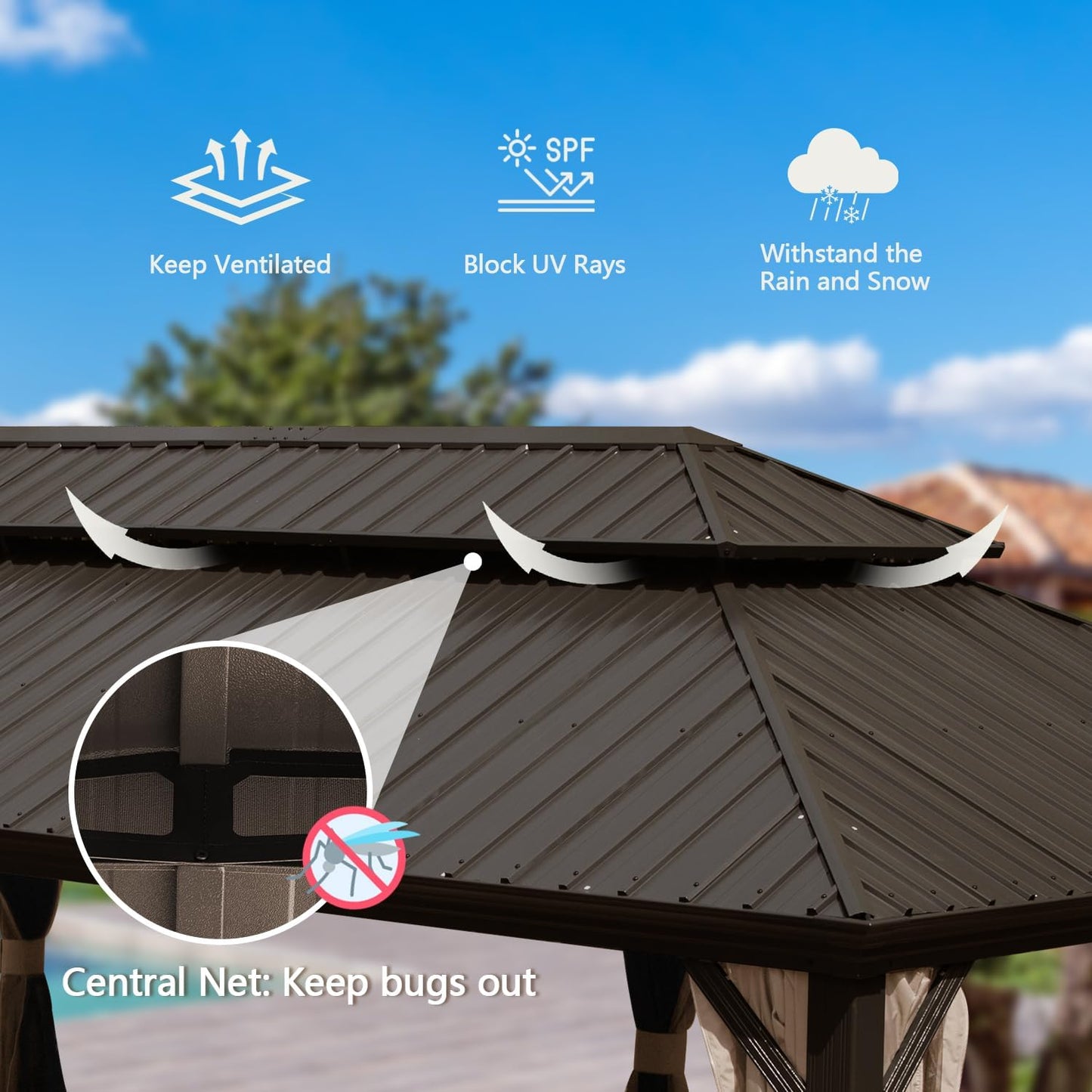 14x24FT Hardtop Gazebo, Outdoor Gazebo With Galvanized Steel Double