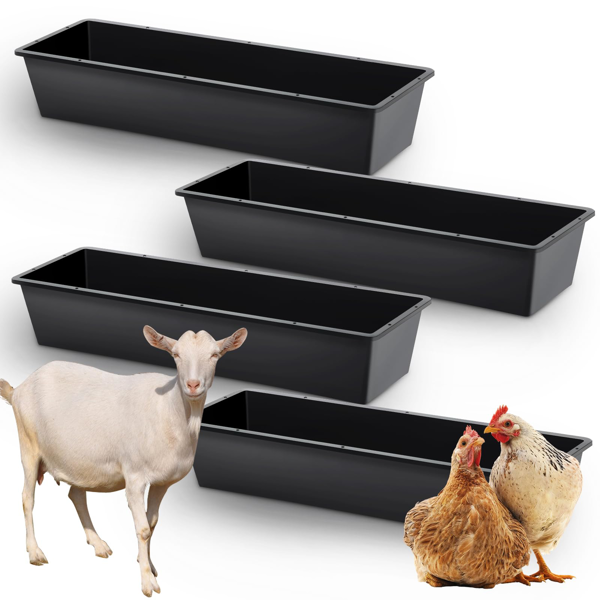 4-Piece Heavy-Duty Plastic Livestock Feed Trough for Horses, Goats, Pigs