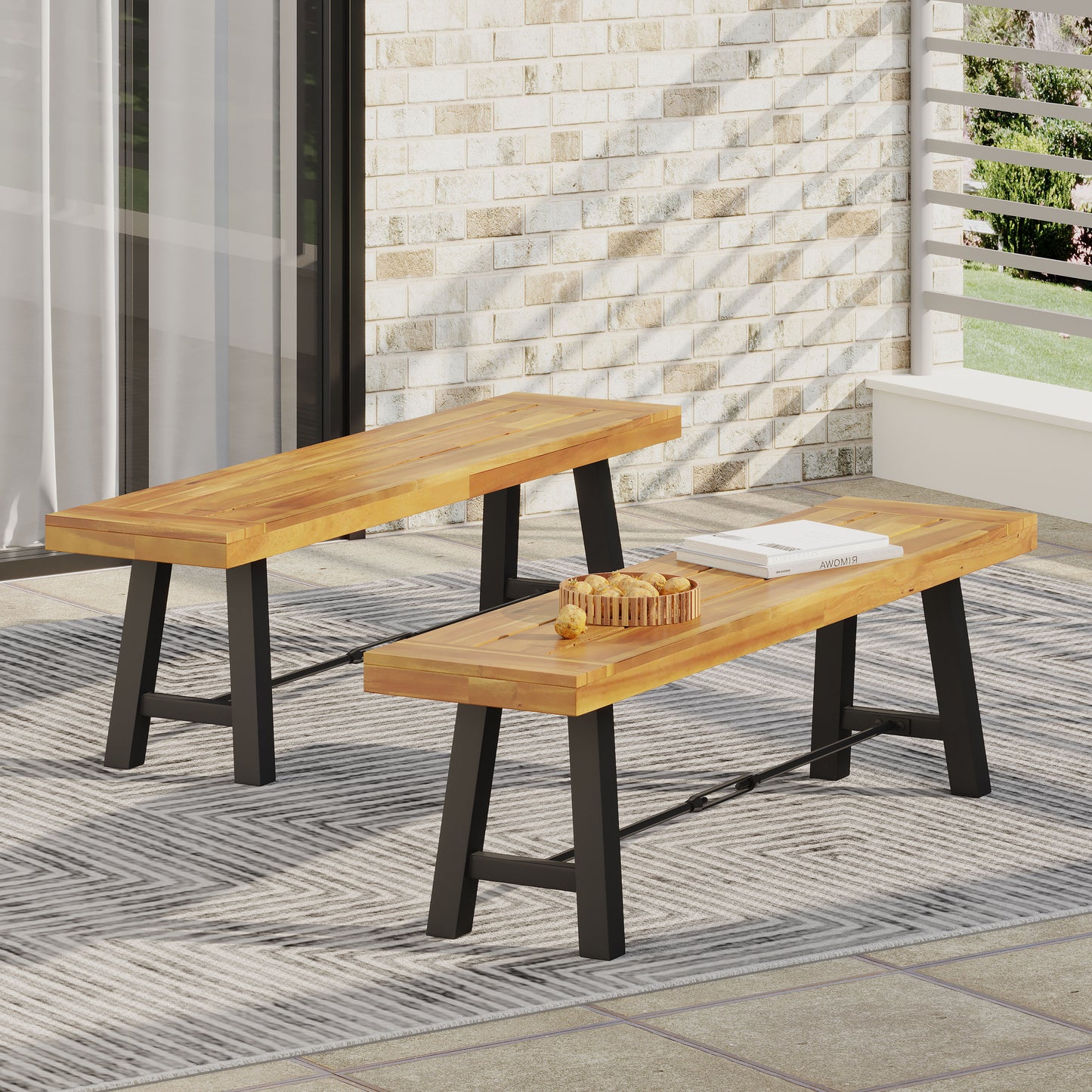 Acacia Wood Catriona Bench - Teak, Outdoor Seating