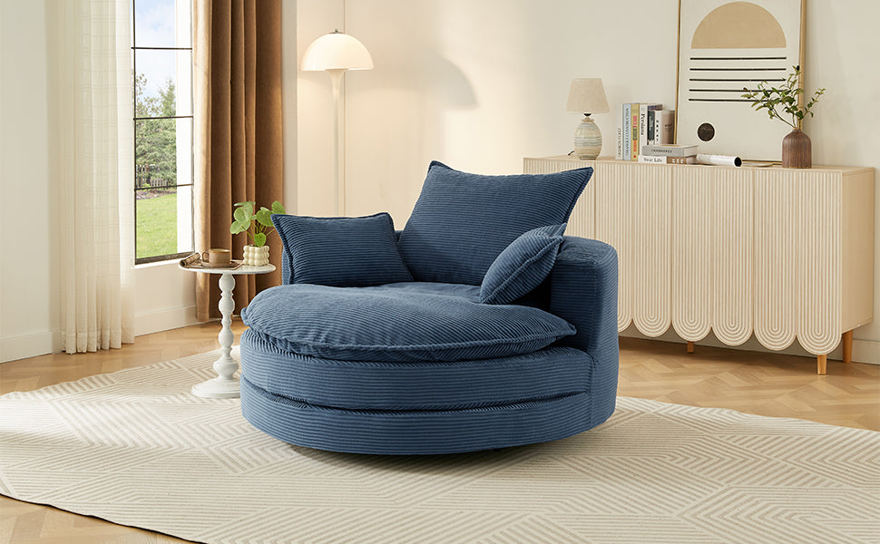 360° Swivel Accent Chair with Dual-Layer Cushion - Blue