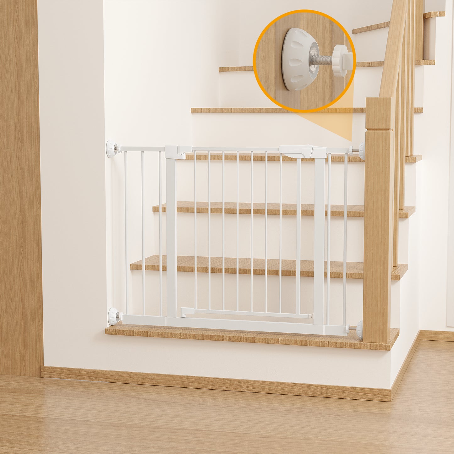 Wide Baby Gate 29.5-45.3" with Walk-Through Design - White