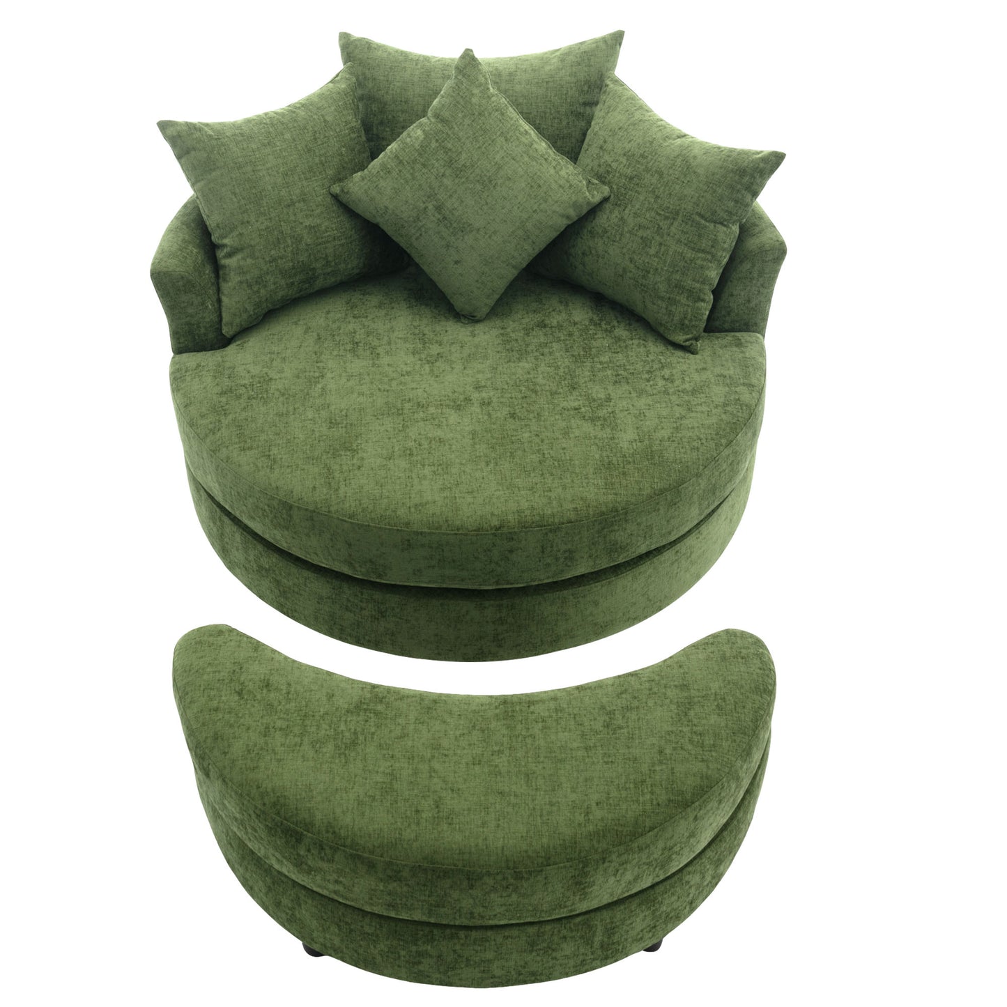 360° Swivel Accent Barrel Chair with Storage Ottoman & 4 Pillows - Green