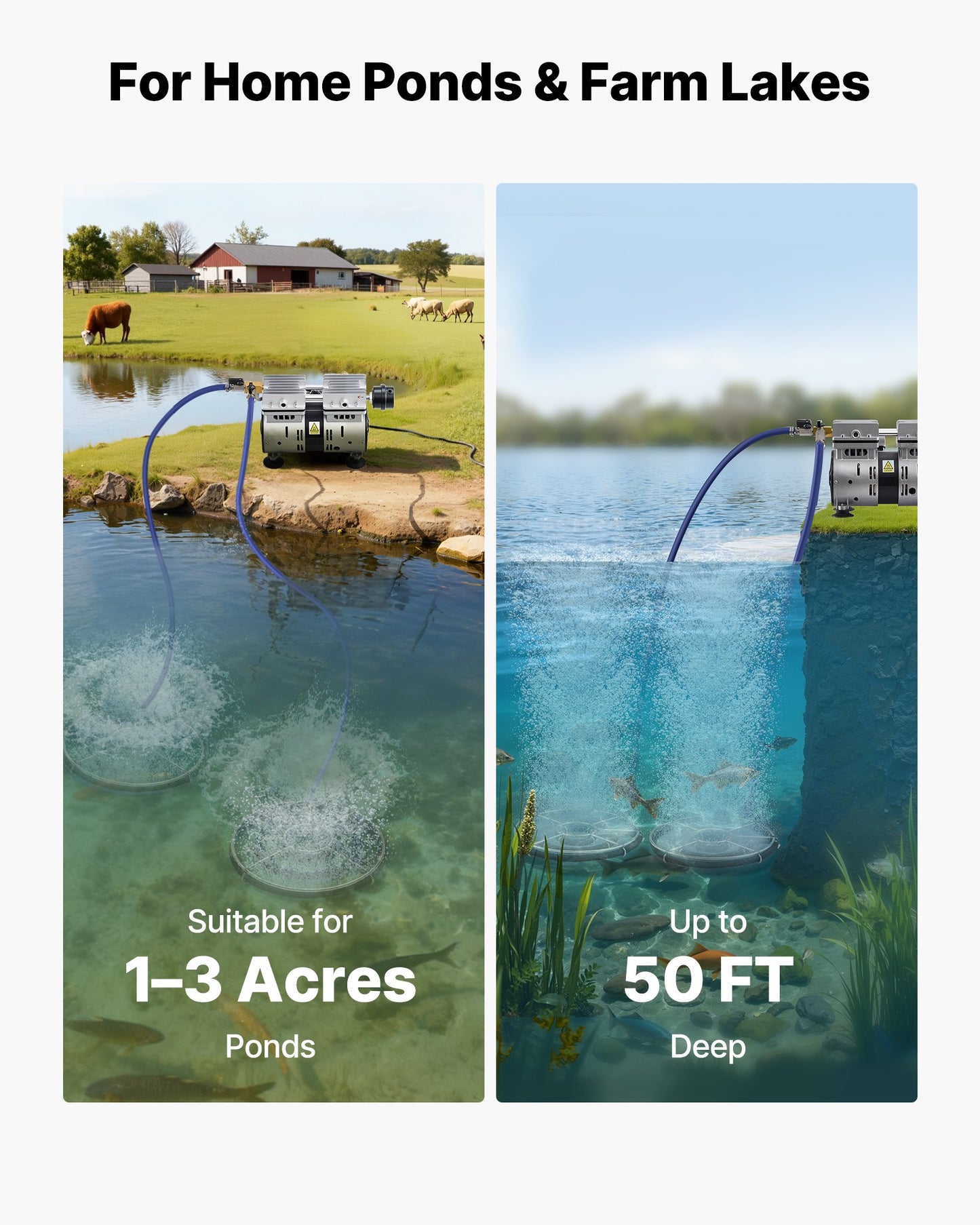 Pond Aerator System for 1-3 Acres with 5.2CFM Air Pump, Diffusers & Tubing