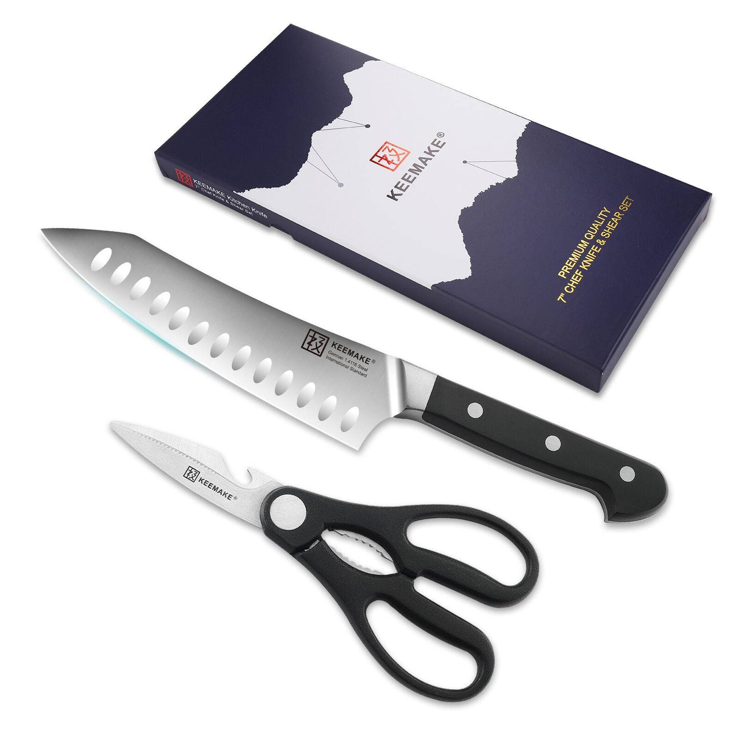 Stainless Steel Chef Knife Set with Kitchen Shears - Black