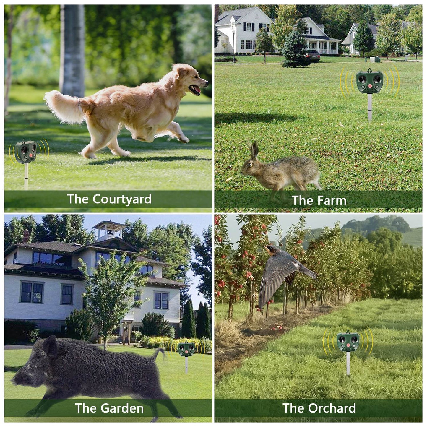 Solar Ultrasonic Animal Repeller with Motion Sensor & LED Lights for Garden Yard