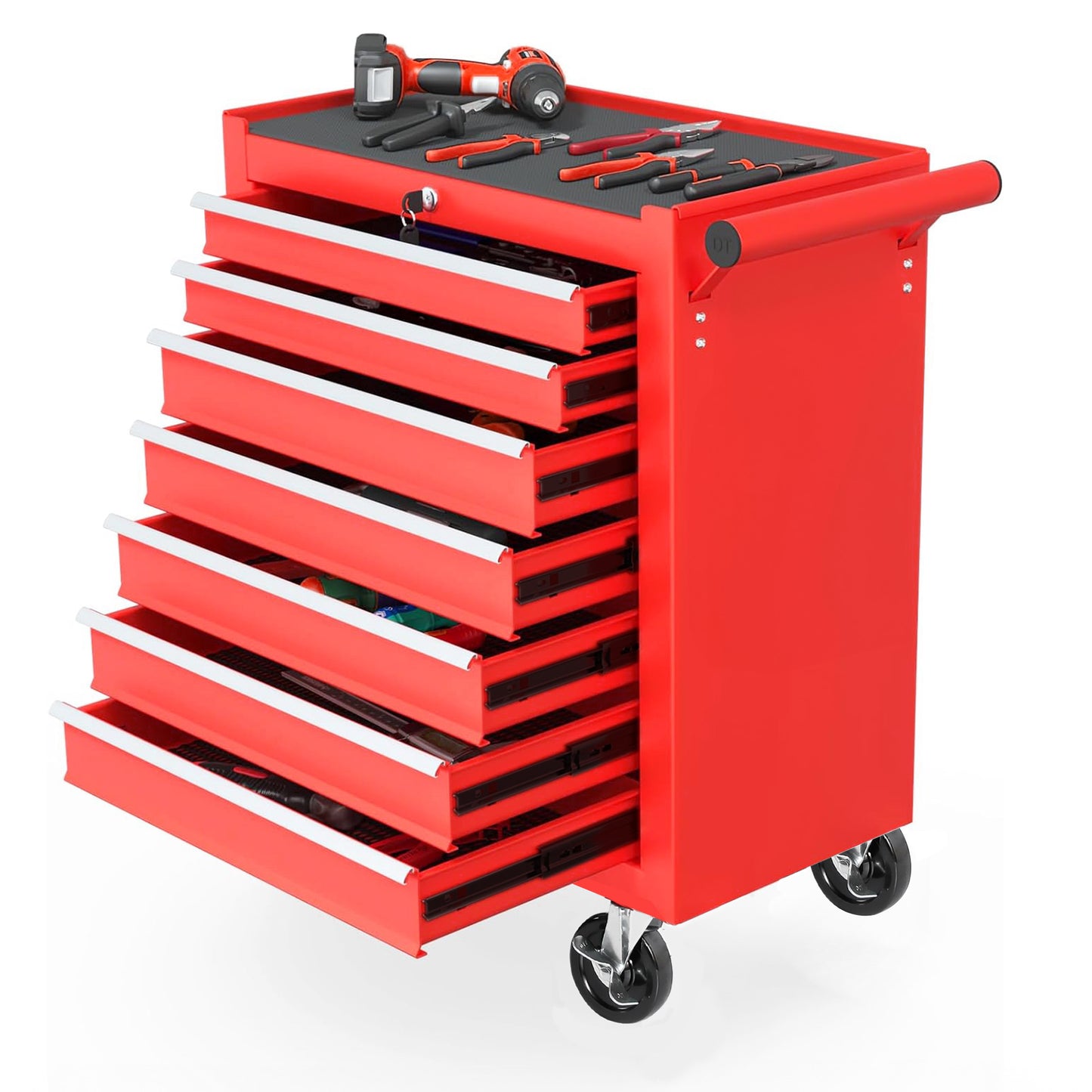 7-Drawer Rolling Tool Chest with Wheels - Red Tool Storage Cabinet