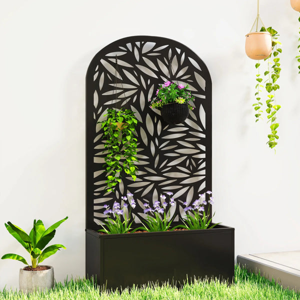 Metal Plant Stand with Trellis - Black Raised Garden Bed