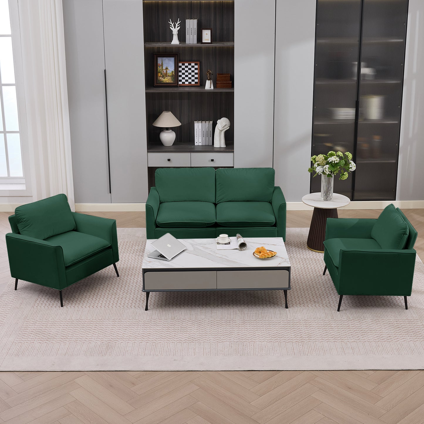 Green Leather Upholstered Loveseat Sofa - Nordic Retro Design