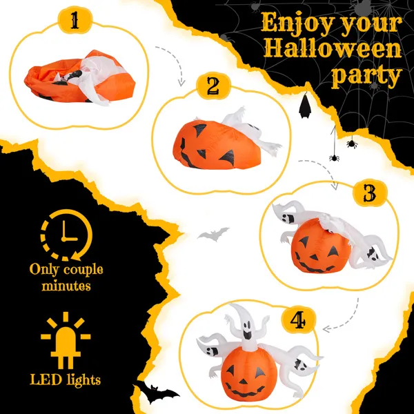 5.9 FT Halloween Inflatable Pumpkin Ghost with LED Lights