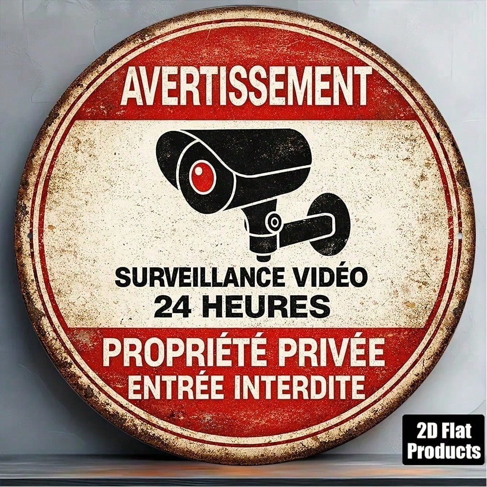 Vintage 24 Hour Video Surveillance No Trespassing Sign - Tin