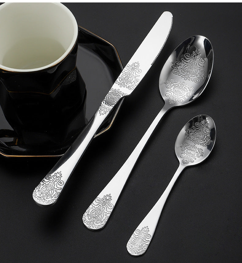 Vintage Gold-Plated Stainless Steel Cutlery Set - Dinner Knife Fork Spoon Tea Spoon