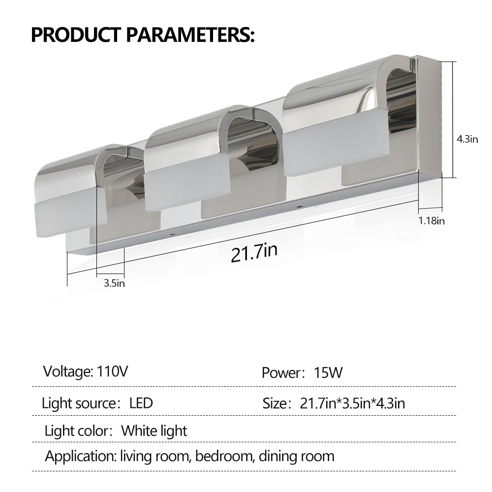 3-Light LED Bathroom Vanity Light Fixture - Modern Design