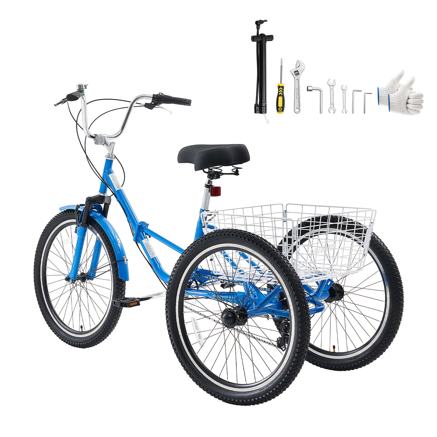 Adult Folding 24-Inch 7-Speed Cargo Tricycle with Basket - Men Women Senior