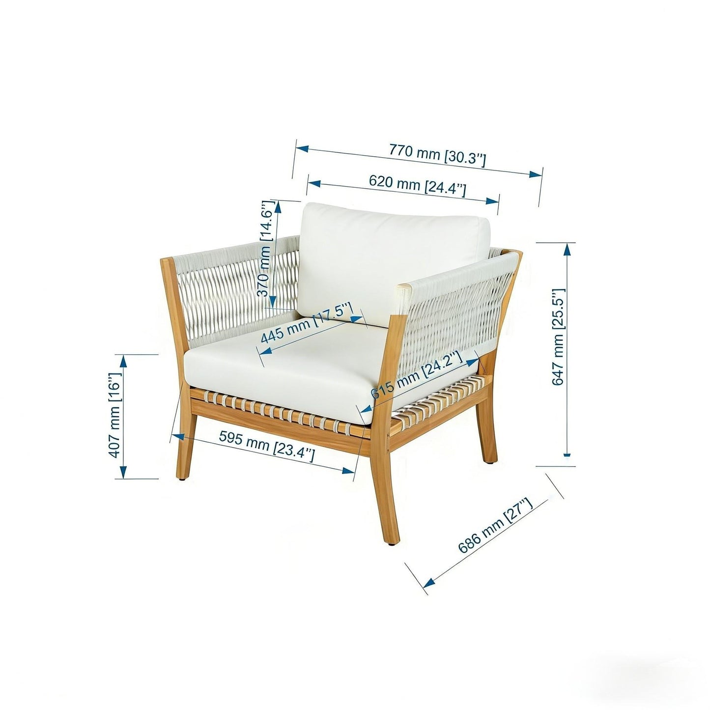 Outdoor Acacia Wood Lounge Chair with Thick Cushions - Natural/Beige