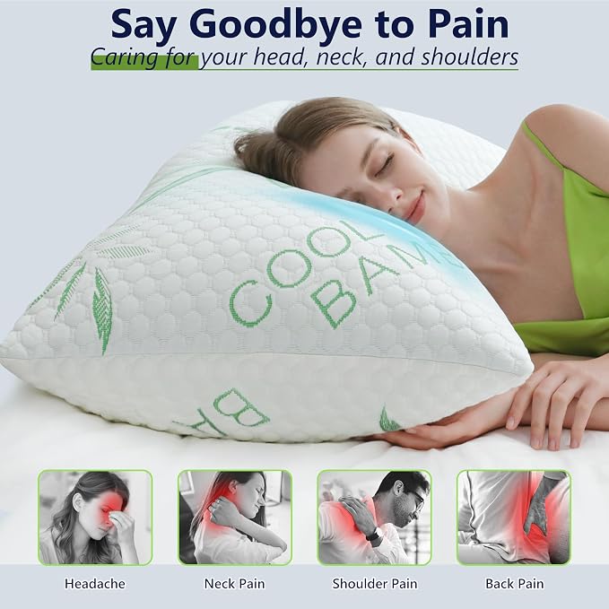 King Size Bamboo Rayon Shredded Memory Foam Pillows - Adjustable Soft & Firm, Washable Cover, Pack of 2 & 4