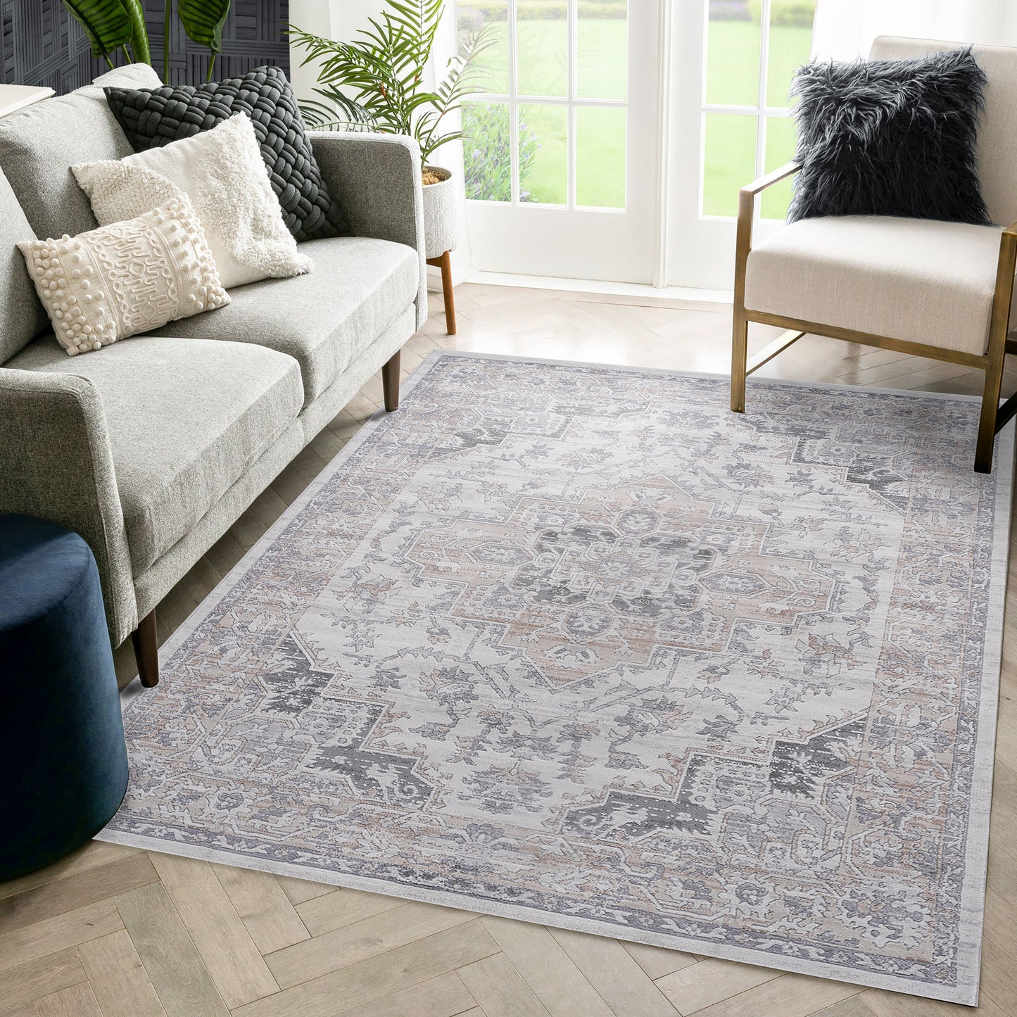 MARFI 8X10 Ivory Beige Oriental Area Rug