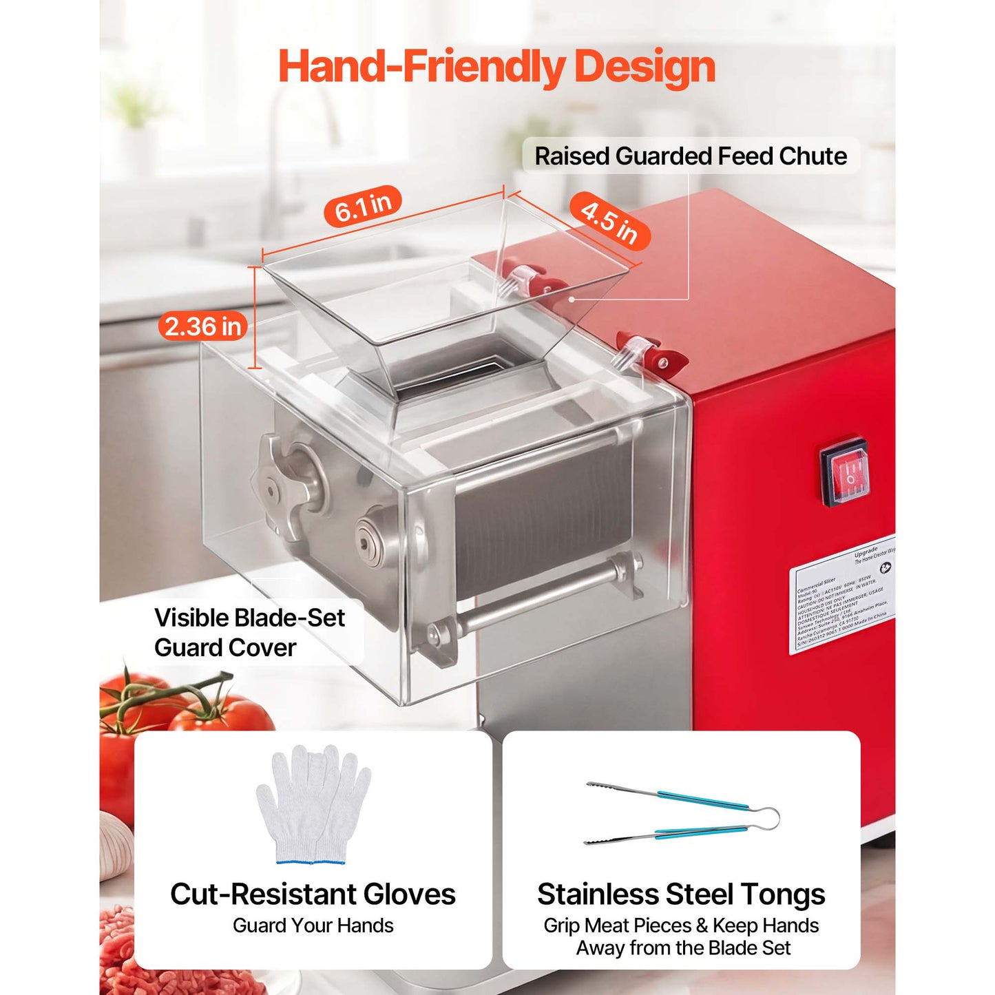 Electric Meat Slicer 850W Commercial Food Cutter with Stainless Steel Blade